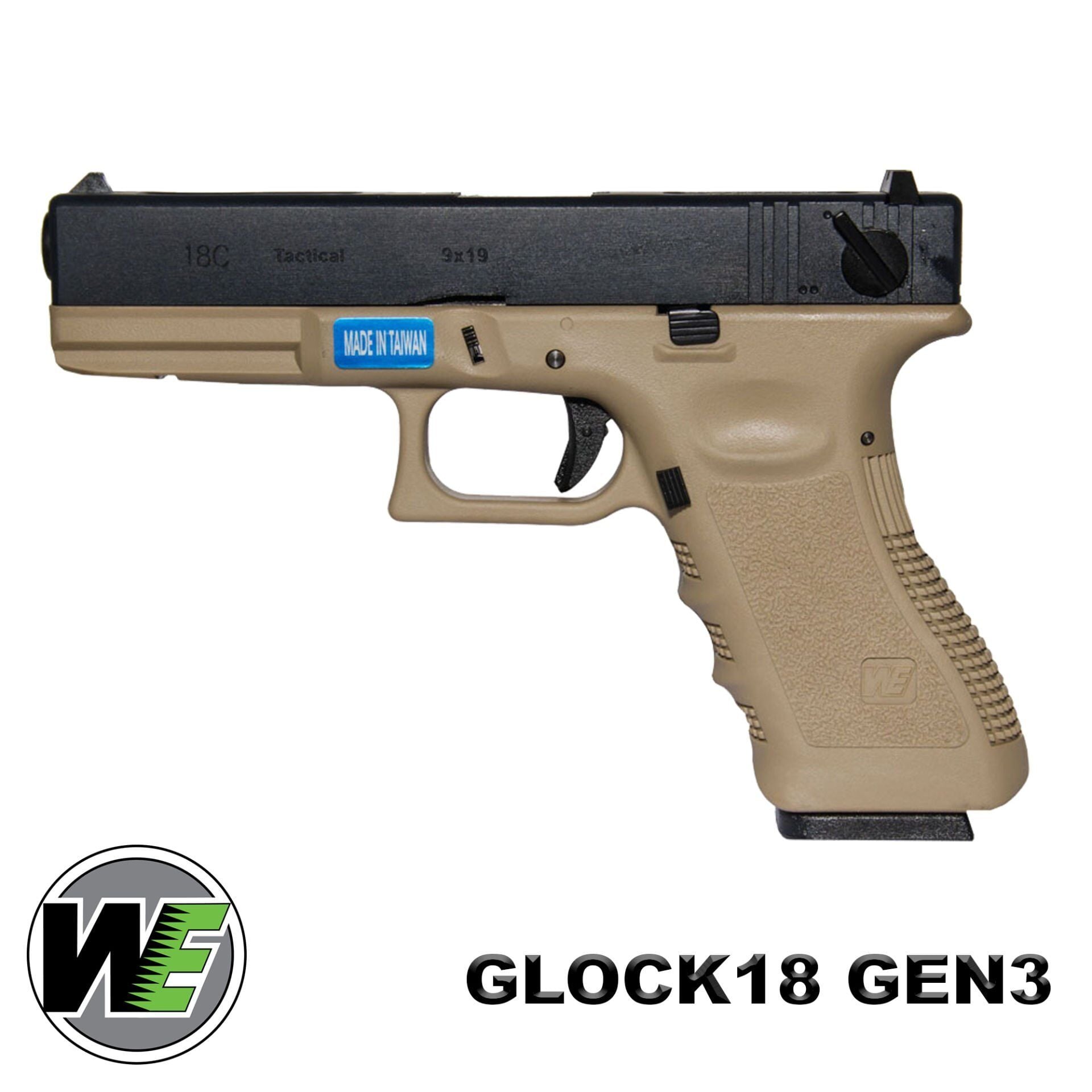 Airsoft Tabanca WE Glock 18C Siyah/Tan Gen3 WE-G002A-TAN G18-A-TAN-GEN3